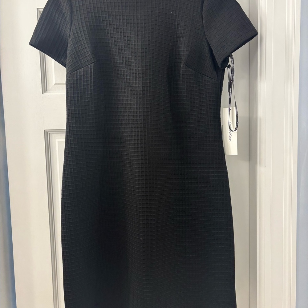 Calvin Klein Black Sheath Mini Dress Crew Neck Short Sleeve
